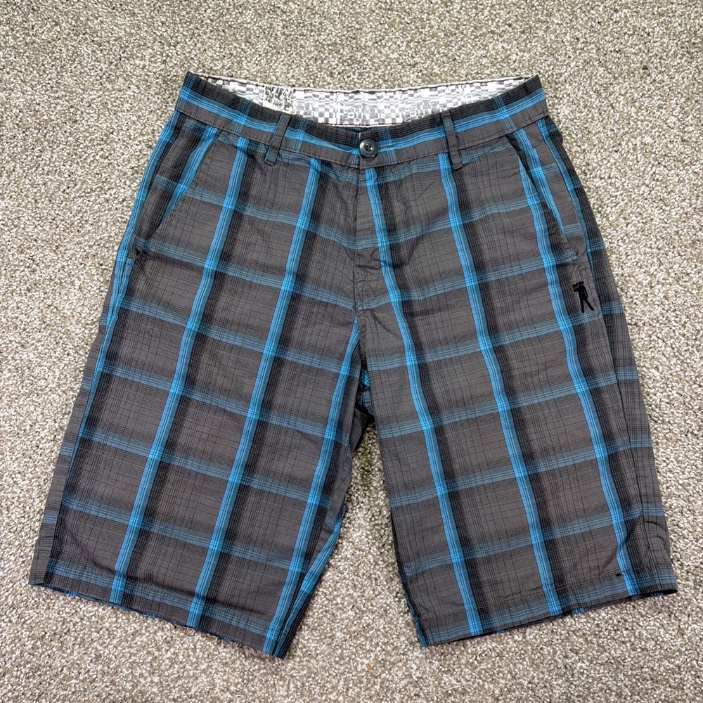 Y2K Plaid Shorts Men Gray And Blue Ryan Shackler Skater Grunge Essentials Sz 34